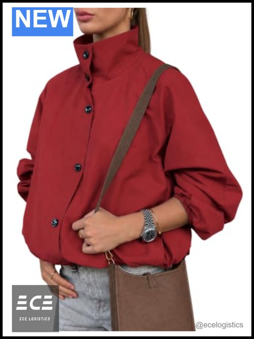 Women Funnel Neck Windbreaker Jacket Lightweight Bomber Zip Snap